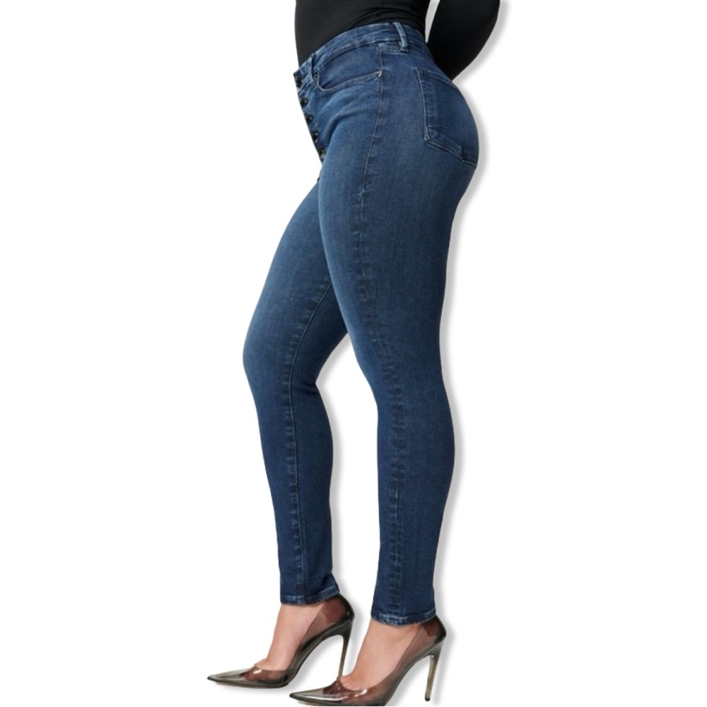 Good American Good Legs Skinny High Rise Button Fly Jeans in Blue830 Size 6/28 - Picture 4 of 15